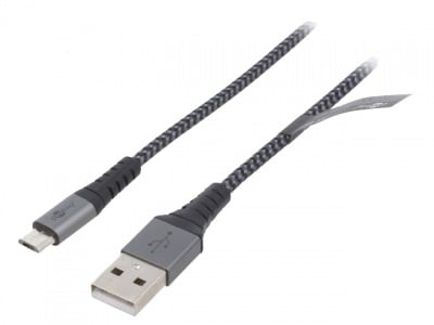 Кабел USB 2.0  USB A - USB B micro, плосък 2m