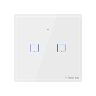 Двоен ключ за осветление Smart WiFi Sonoff T0 EU TX-2C, димиране, бял