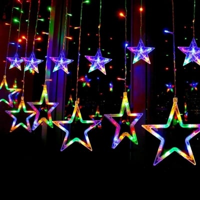 Коледни лампички светещи цветни звезди