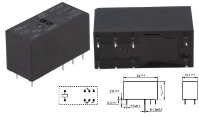 Реле електромагнитно HF115F, 12VDC, 8A, DPDT