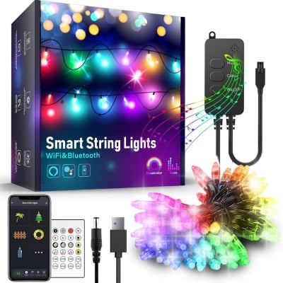 Коледна LED цветна украса SMART Wi-Fi, Bluetooth управление, USB захранване, 5 метра