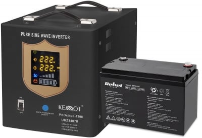 Инвертор UPS KEMOT 1200W комплект с тягова батерия 12V 100Ah